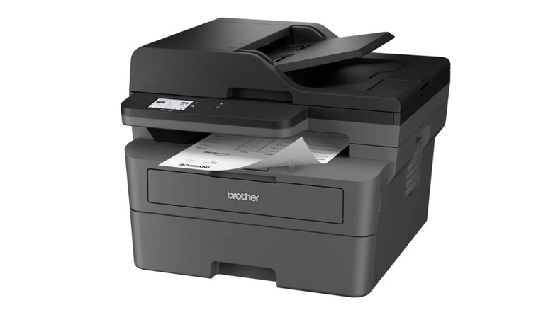 A compact Brother MFC-L2807DW wireless monochrome laser printer.