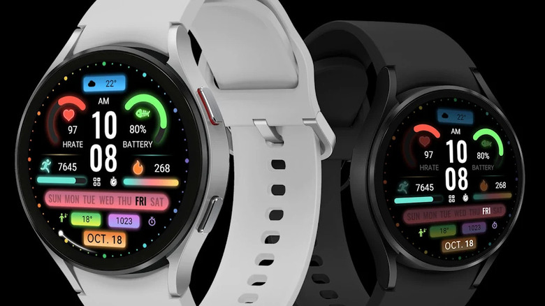 Shiny Colorful watch face with vibrant neon accents and clear digital time indicators.