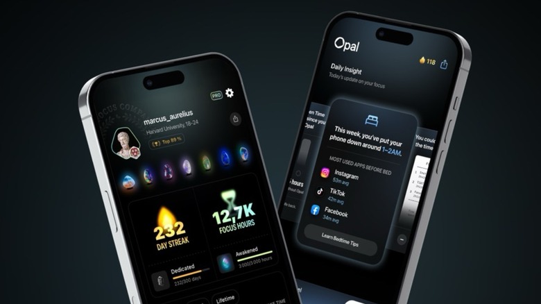 Promotional image of Opal screen time control app being highlighted by two iPhone mockups.