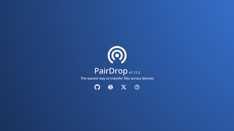 A screenshot of the PairDrop dashboard showing connected devices on a local network.